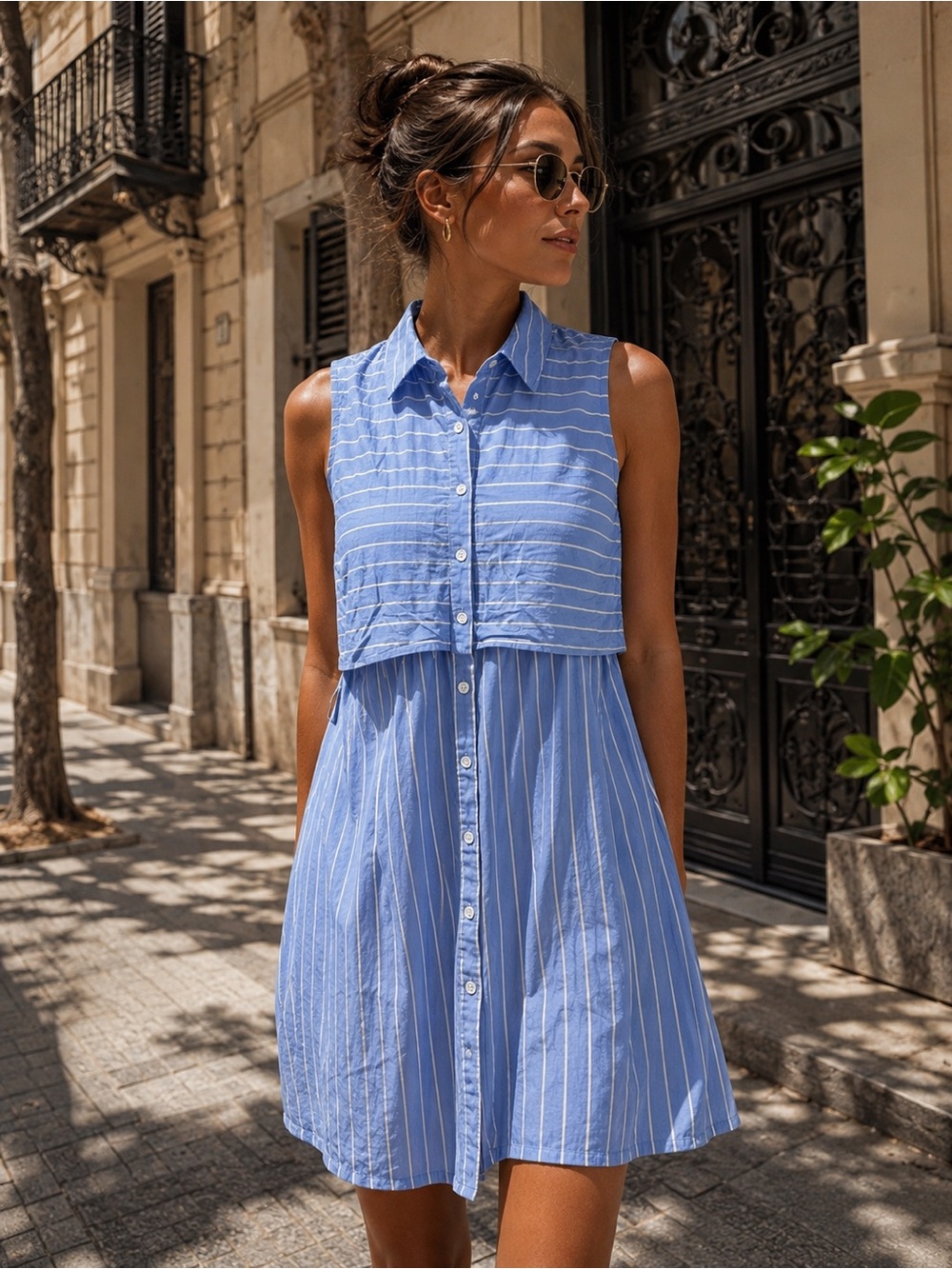 💜Brooks Brothers Light Blue and White Striped Midi Shirt Dress